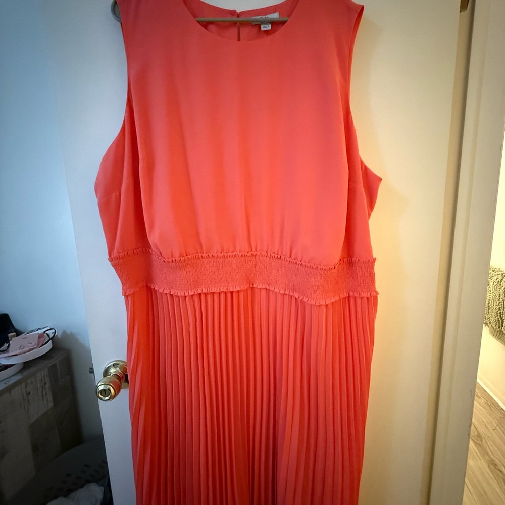 Croft & Barrow Orange Pink Pleated Midi Sundress